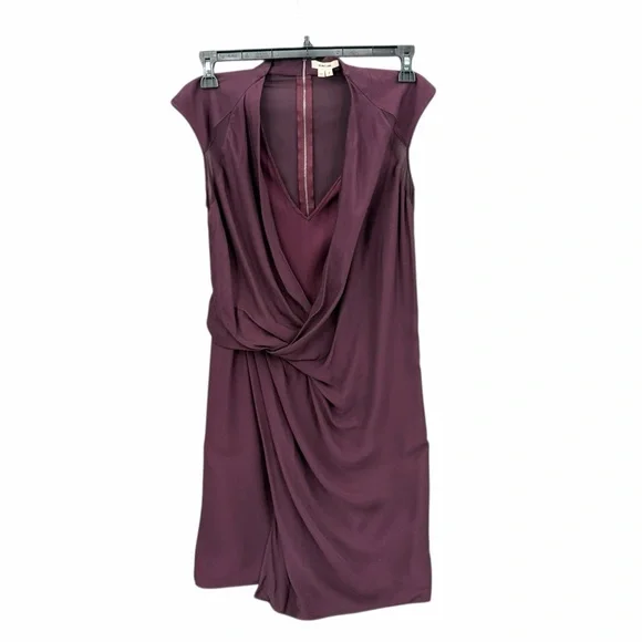 Helmut Lang Molten Drape Twist Front Dress Plum Burgundy Asymmetrical Cocktail 2 - Picture 4 of 16